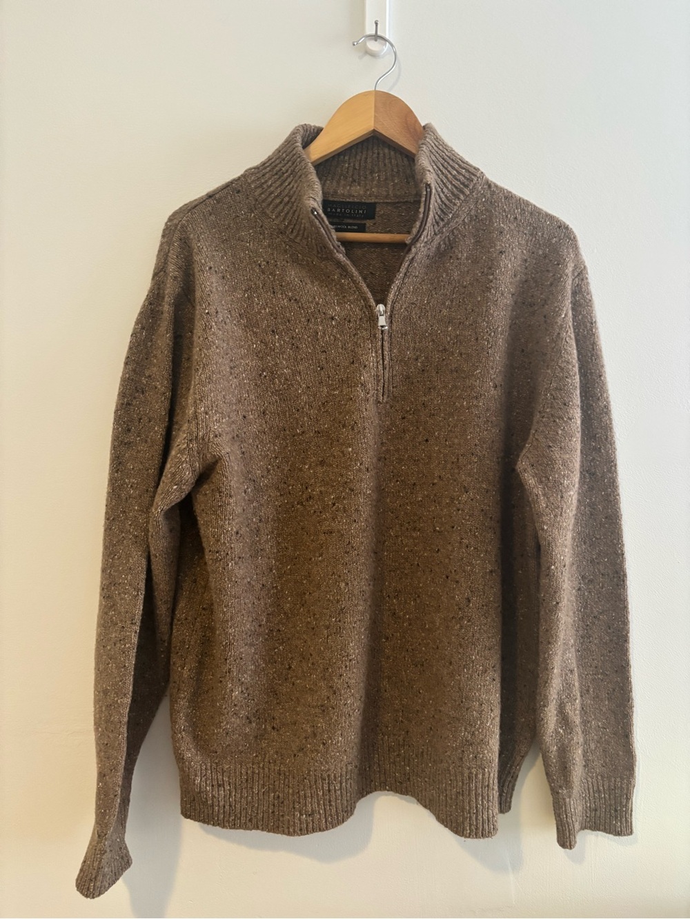 Bartolini Made in Italy Lambs Wool Brown Half-Zip Sweater - Classic Knit